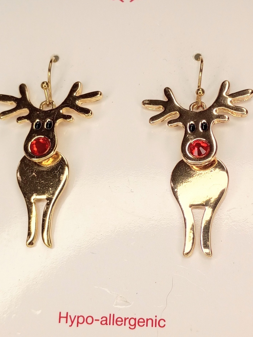 Goldtone Rudolph The Red Nose Reindeer Drop Earrings with Red Accent